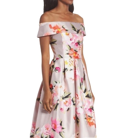 ELIZA J NWT Floral Off the Shoulder Mikado Dress Size 4 in Multi Floral Print - Picture 1 of 16